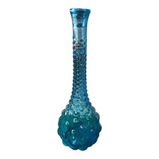 Blue Art Glass Vase Decorative Bubble Pattern Glossy Finish 14 in Tall