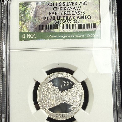 5 - 2011 S SILVER PROOF AMERICAS NATIONAL TREASURE QUARTERS NGC PF70 ULTRA CAMEO - Picture 3 of 7