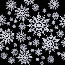 100 Pieces Plastic White Snowflakes Ornaments for Christmas Decoration DIY Cr...