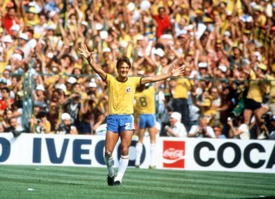 1982 World Cup Italy 3 v Brazil 2 Brazil's Leandro celebrates Socr- Old Photo