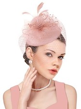 Fascinator Hat Womens Vintage Wedding Veil Hat 20s Hair Accessories Dusty Pink
