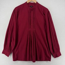 J.PETERMAN Top Womens S Pintuck Popover Mandarin Collar Tunic Woven Cotton Red