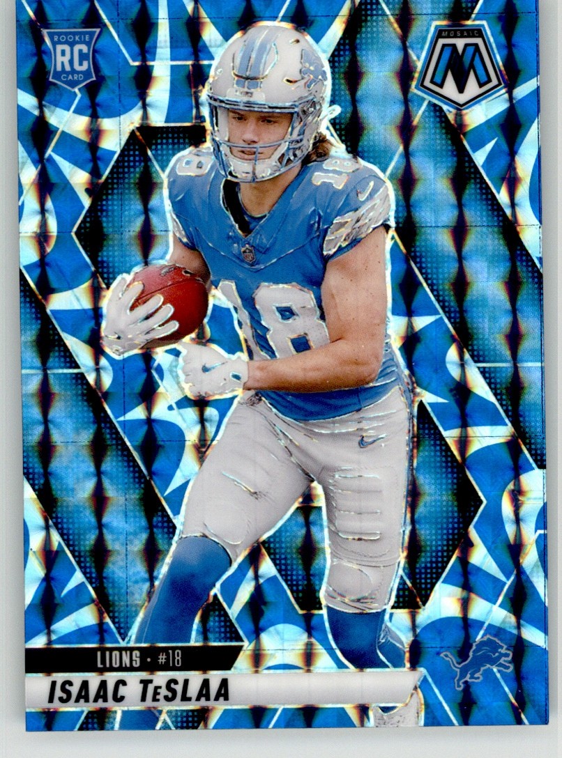 Isaac TeSlaa 2025 Panini Mosaic Mosaic Reactive Blue 319 Detroit Lions Rookie