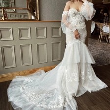 Princess Sweetheart Mermaid Wedding Dresses Appliques Tiered Lace Bridal Gowns