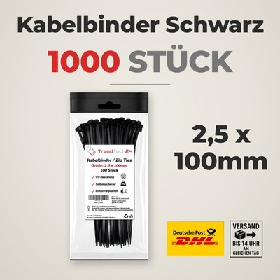 Profi Kabelbinder | UV-Beständig (Schwarz) | Nylon 6.6 | UL94 V-2 | bis 1000 Stk