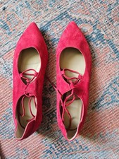 Phase Eight Fran Tie Front Ballet Flats Red Suede Leather Shoes Pointed Size 6UK