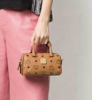 MCM Mini Boston Bag Crossbody Handbag Visetos Original Cognac | eBay