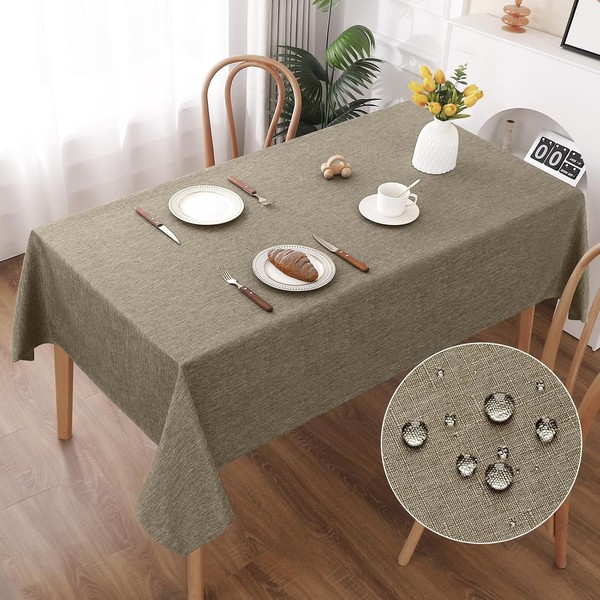Tischdecke Abwaschbar Kaffee Braun 135X180Cm Polyester Wasserabweisend Kratzfest-image