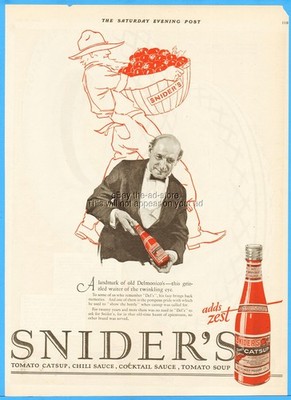 1925 Sniders Preserve Co Chicago IL Tomato Catsup Delmonico Waiter Named Del Ad