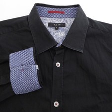 Ted Baker Mens Button Down Shirt Long Sleeve Black Paisley Trim Size 5 / XL