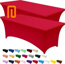 Utopia Kitchen Spandex Tablecloth 2 Pack [8FT, Red] 8 Feet - 2 Pack, Red 