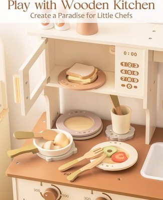 ROBUD 4-Set 29PCS Wooden Play Kitchen Set Toy Dishes & Cutlery for Pretend Play