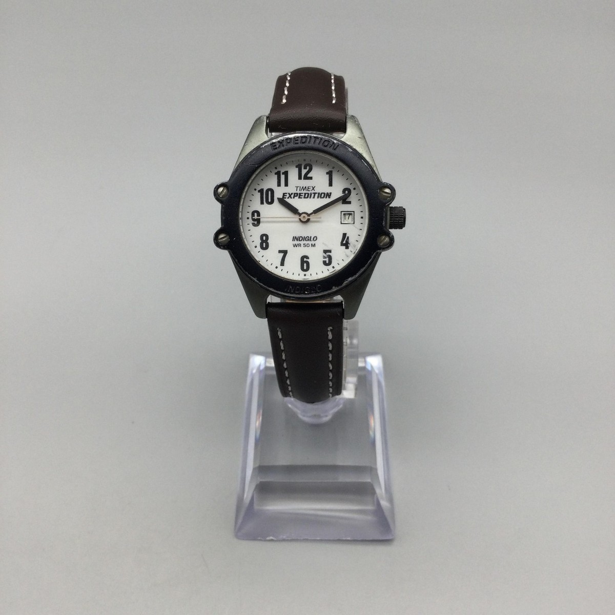 Vtg Timex Expedition Watch Women Indiglo 32mm Black Green Date