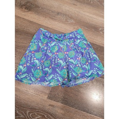 Tea Collection Kids Girls Purple Floral Bird Print Elastic Waist Shorts 6 #3