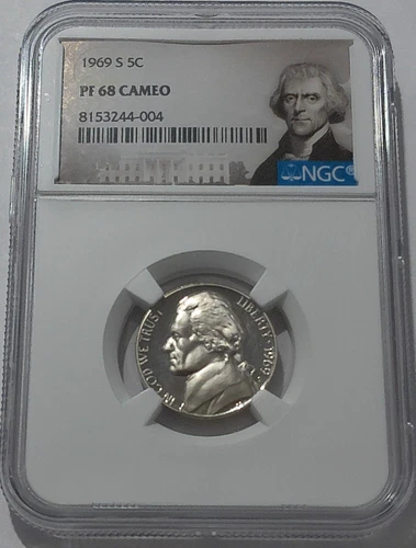 1969 S NGC PF68 CAMEO PROOF JEFFERSON NICKEL 5C CLAD BRIGHT WHITE COIN PORT LBL