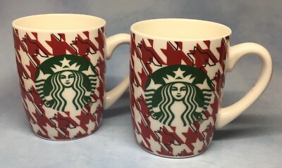 Two 10 oz Starbucks Coffee Cups w/Logo in Pretty Red Pattern Microwave Safe  2017 | eBay