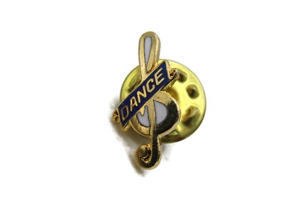 Vintage Dance Treble Clef Pin Music Note Lapel Pin Gold Tone Blue White Enamel