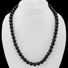 MOST FINEST QUALITY 338.00 CTS NATURAL BLACK SPINEL ROUND CUT BEADS NECKLACE DG 