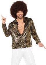 70's-80's Disco Shirt Men's Gold Foil Zebra Stripe Button Front Costume Shirt