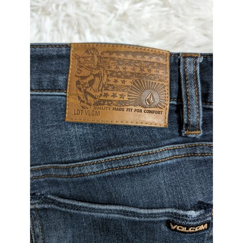 Volcom Vorta Slim Straight Jeans Mens 30x28 Blue Dark Wash Distressed Stretch - Picture 4 of 10