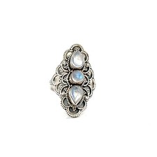 Sterling Silver Three Stone Rainbow Moonstone Ring Size 6.25