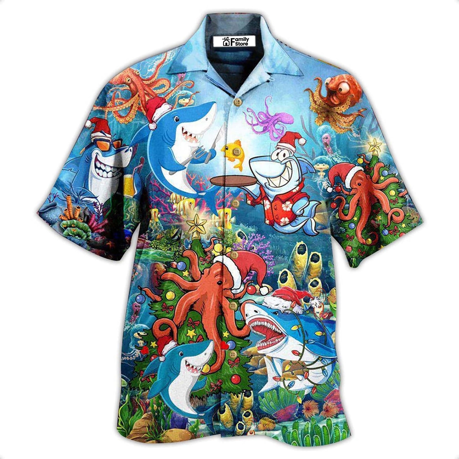 Shark Happy New Year Hawaiian Shirt For Men US Size Summer Style Tropical Vibrant Design Bold Shark Print Relaxed Fit Comfortable Lightweight Fabric Perfect for Summer Vacation Beach Party or Casual Wear
