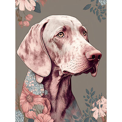 Weimaraner Hund Portrait mit Blumenmuster Leinwand Poster Druck Bild Wandbild