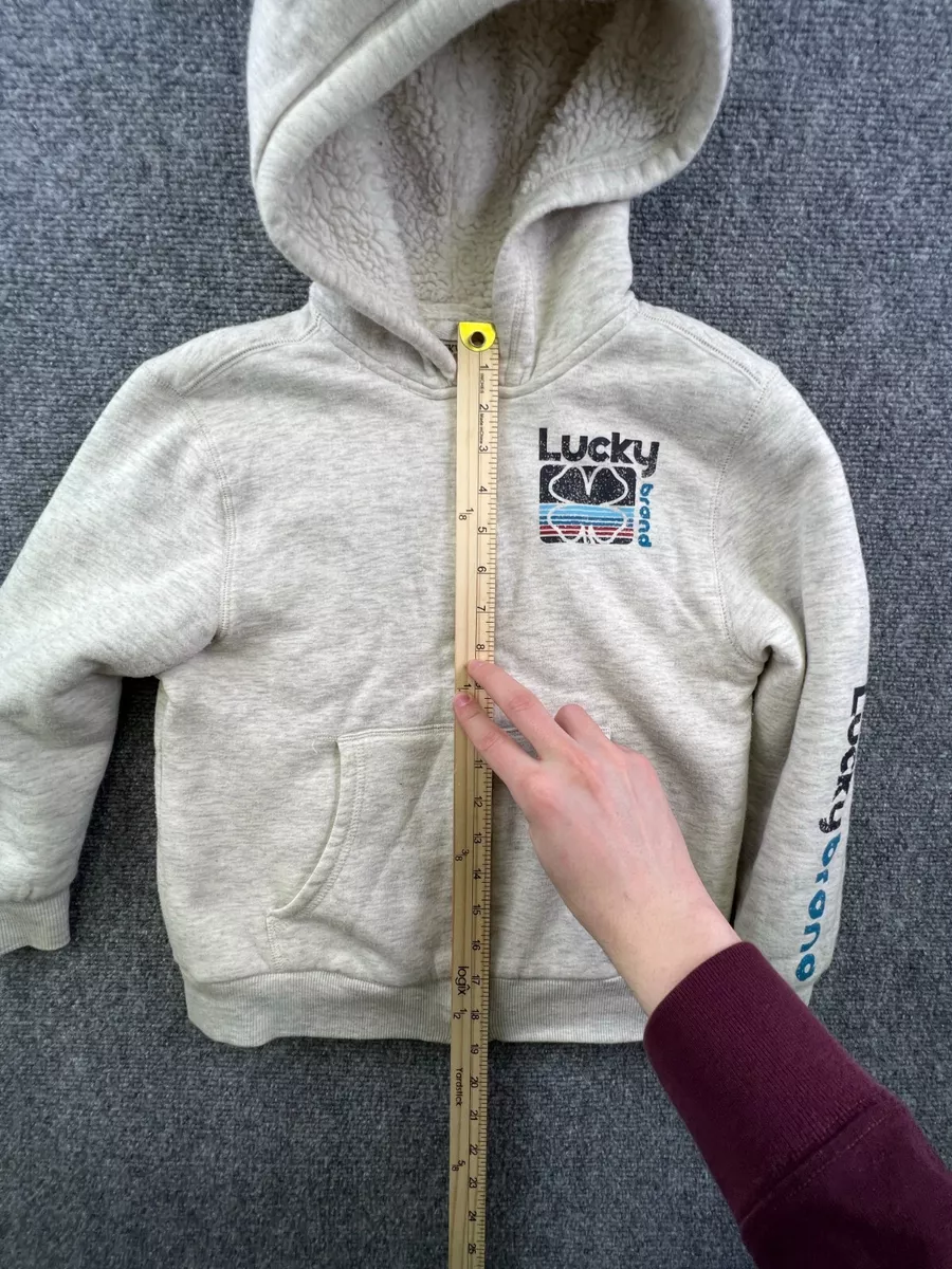 Lucky Brand Boys Small Size 7/8 Gray Hoodie Full Zip Kids Youth Sherpa  Fleece