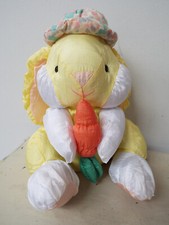 Vintage Yellow Easter Bunny Rabbit Nylon Plush Puffalump Stuffed Toy Carrot