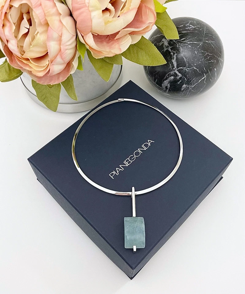 Pianegonda gioielli donna collana choker rigida in argento 925% e Acquamarina - Immagine 3 di 4