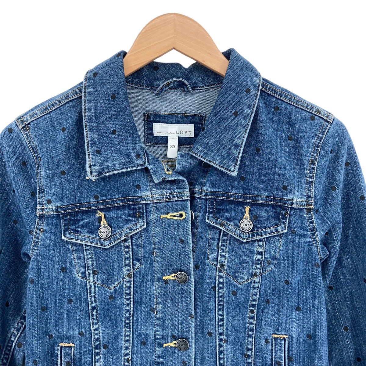 LOFT Women Blue Denim Long Sleeve w/Pockets Collared Button Front