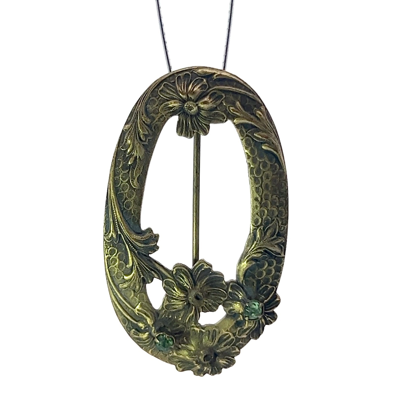 Broche De Flor Redondo De Cristal Verde Vintage