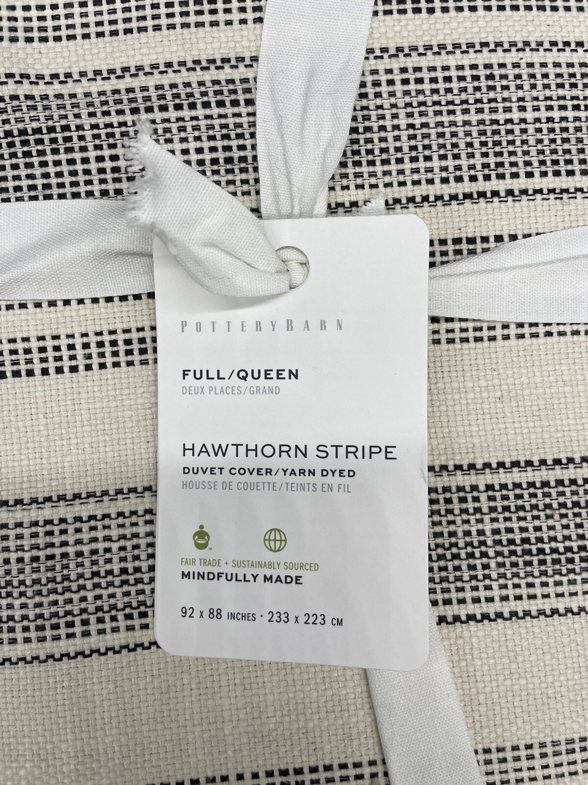 POTTERY BARN HAWTHORN STRIPE FULL / QUEEN DUVET W/ 2 STANDARD SHAMS NWT