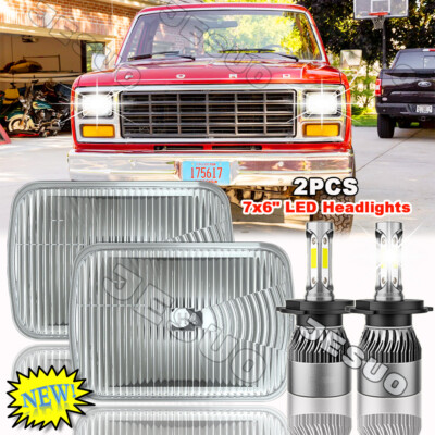 for Ford F150 F250 E-150 2PC 100W 5x7'' 7x6 Halo LED Headlights DRL Sealed Beam