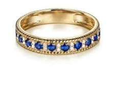 2Ct Round Cut Lab Created Blue Sapphire Wedding Band Ring 14K Yellow Gold Plated