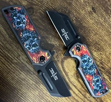 EDC Skull  S-TEC Skull Linerlock Folding Knife Stainless Steel Blade Nylon Handl