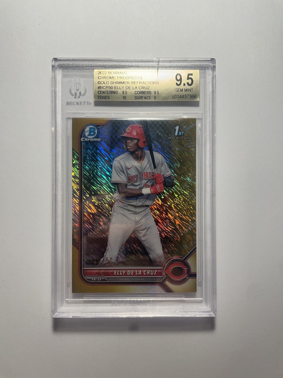 2022 Bowman Chrome ELLY DE LA CRUZ Bowman 1st Gold Shimmer /50 #BCP-50 BGS 9.5