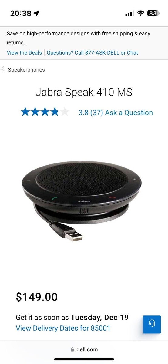 Jabra Speak 410 Bluetooth Portable Computer Speakers Black for