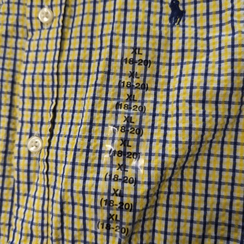 Ralph Lauren Boy's XL (18-20) Yellow Blue White Checks Seersucker Button Down - Picture 2 of 7