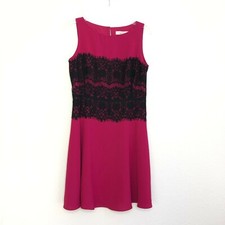 Ann Taylor Loft Lace Trimmed Bodice Flounce Dress size 8 Pink Purple Black CBK