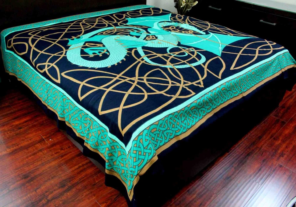 Colcha nudo colgante pared tapiz dragón celta algodón 88x104 verde completo Foto 2 de 4