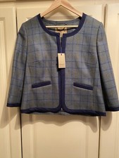 Dubarry Wool Harebell Jacket Uk 14 Blue Green Check Tartan Collarless Rrp £249