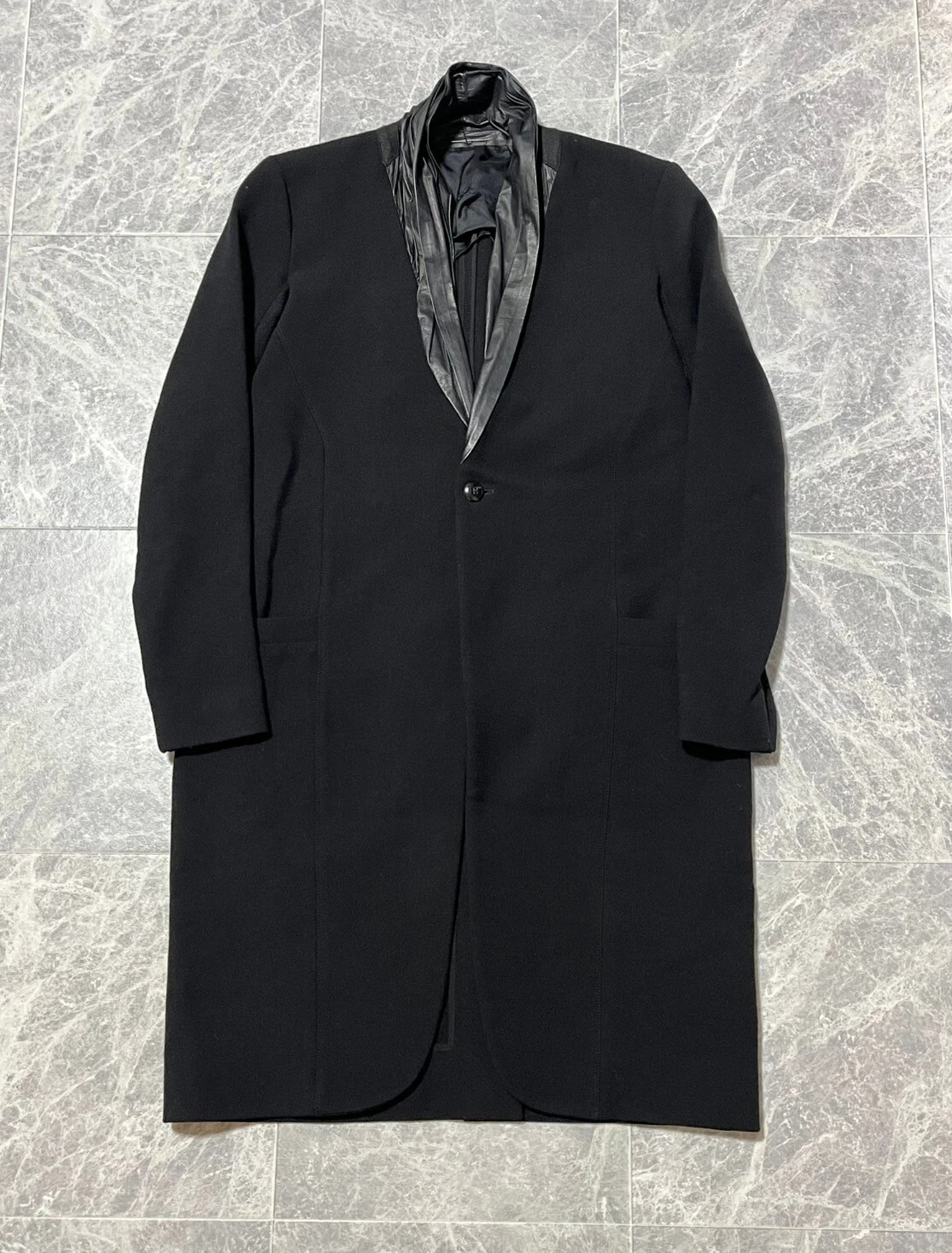 Cappotto lungo RICK OWENS 2014AW pelle di cangulo scialle colletto lana taglia 42IT