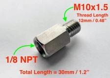 M10x1.5 Male to 1/8 NPT Female Stainless Sensor Fittings Conversion Adapter