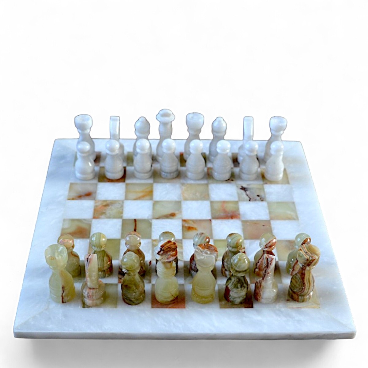 Set Di Scacchi In Marmo Travertino 38,1 Cm – 34 Pezzi Fatti A Mano Con Scatola Portaoggetti – Scacchiera Con Fondo In Feltro – Regalo Elegante