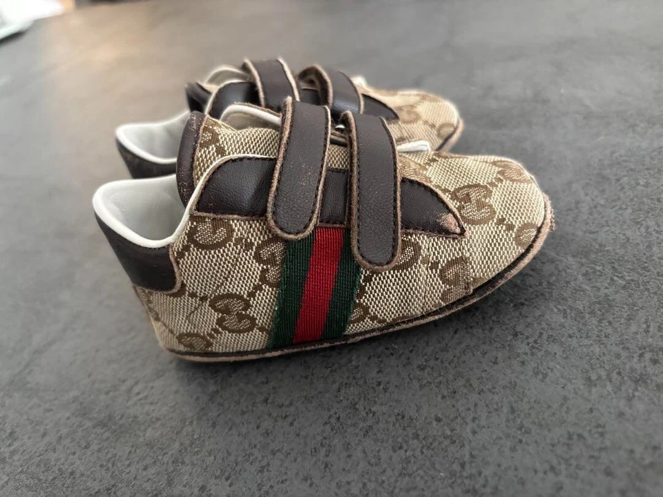 Zapatos de bebé Gucci GG beige de lona/cuero 12 cm M5 Foto 2 de 4