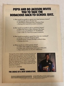 1990 Pepsi Cola Bo Jackson Print Ad Advertisement Advert Vintage pa6
