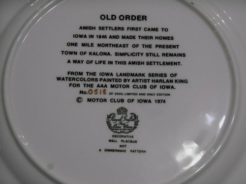 Royal Grafton Plate Iowa Landmark Series Old Order Bone China Limited - Picture 3 of 6