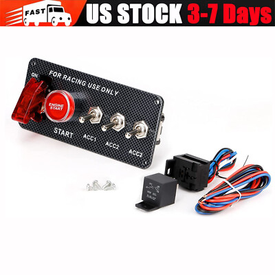 Carbon Ignition Switch Panel Engine Start Push Button LED 12V Toggle Racing Car