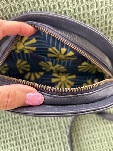 Noonday Collection Women's Navy Blue Leather Crossbody Bag Woven & Tassels - Picture 9 of 12